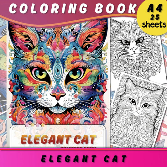 Kleurboek voor volwassenen – Kattenpret op A4-formaat met 25 patronen