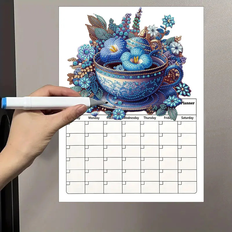 Diamond Painting Kalender 2026 met Dromerige Bloemen en Magnetisch Whiteboard