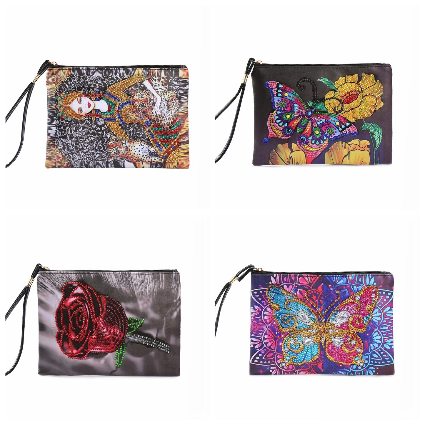 Diamond Painting Etui Vlinder en Roos Luxe Handtas met Strass