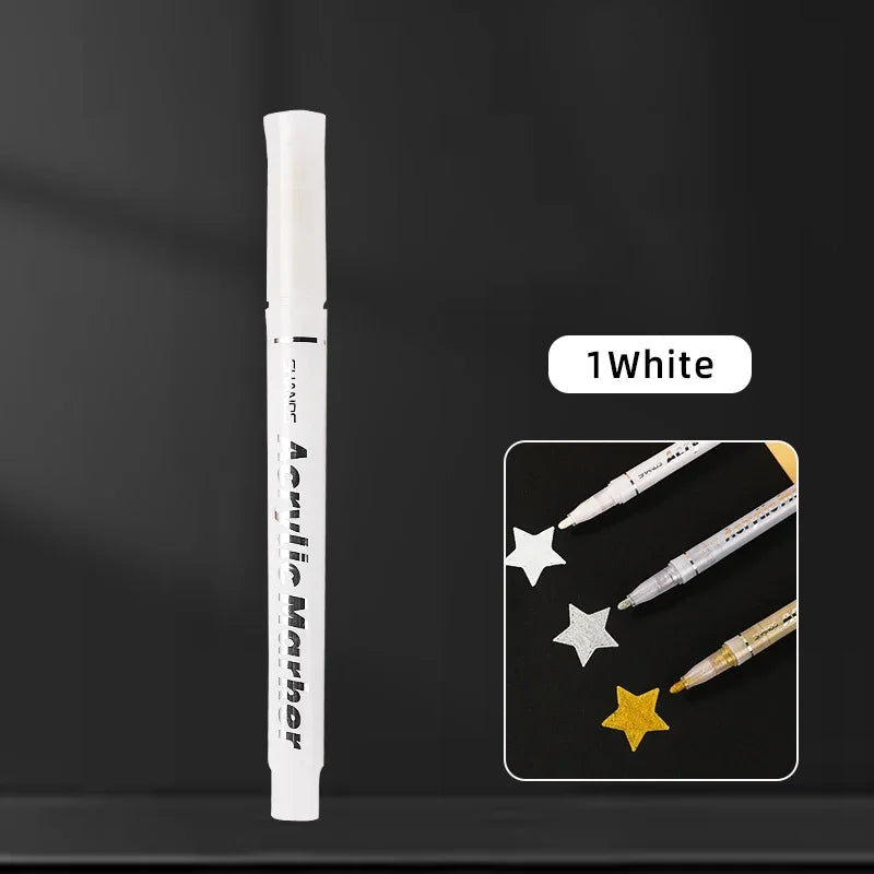 Stiften set acrylmarkers goud zilver en wit met watervaste inkt