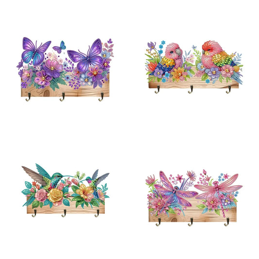 Diamond Painting Kapstok/Sleutelrek met Dierenprint en 3 Haken