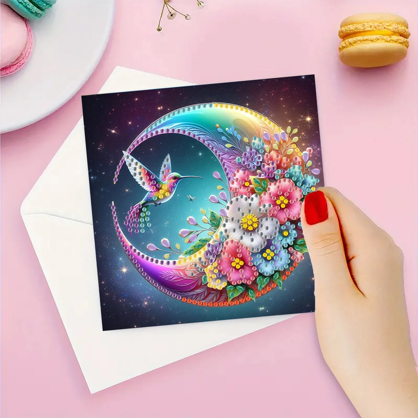 Diamond Painting Wenskaarten set Maan & Vogel – 6 Stuks Creatief