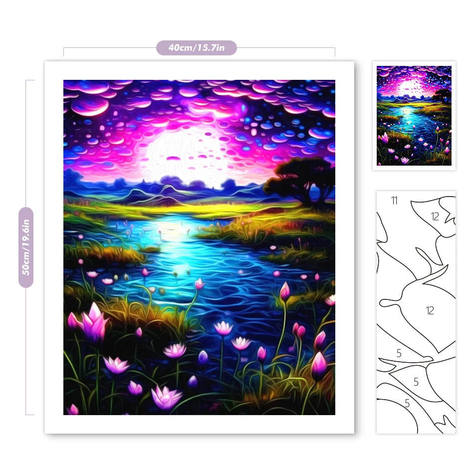 Schilderen op nummer Landschappen Nachtvijver Scène - 9950771