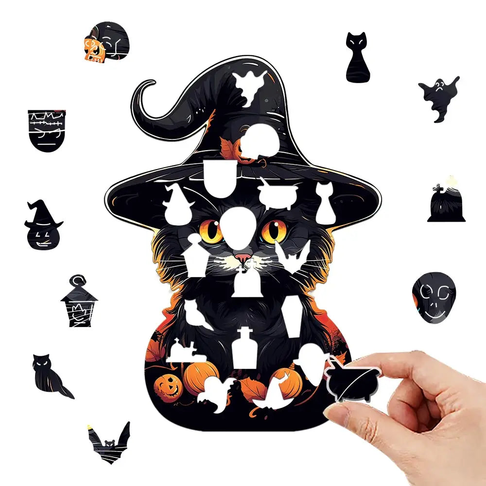 Houten figuren puzzel mysterieuze kat decoratieve A3 A4 A5 vorm