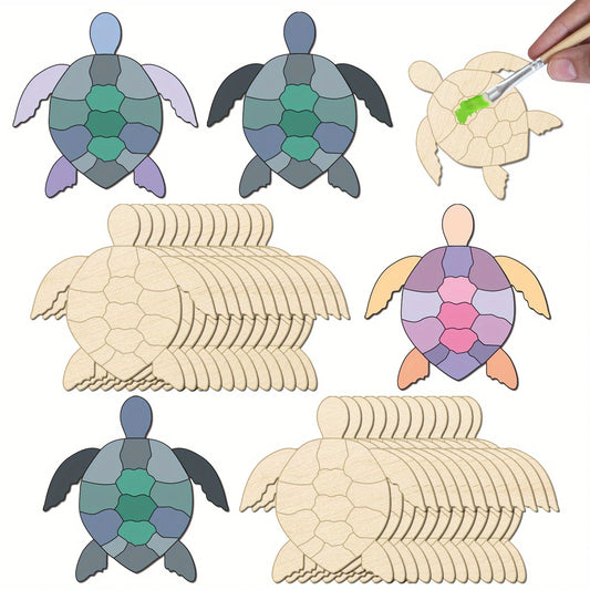 Houten figuren om zelf te schilderen/kleuren – Schildpad decoratie set