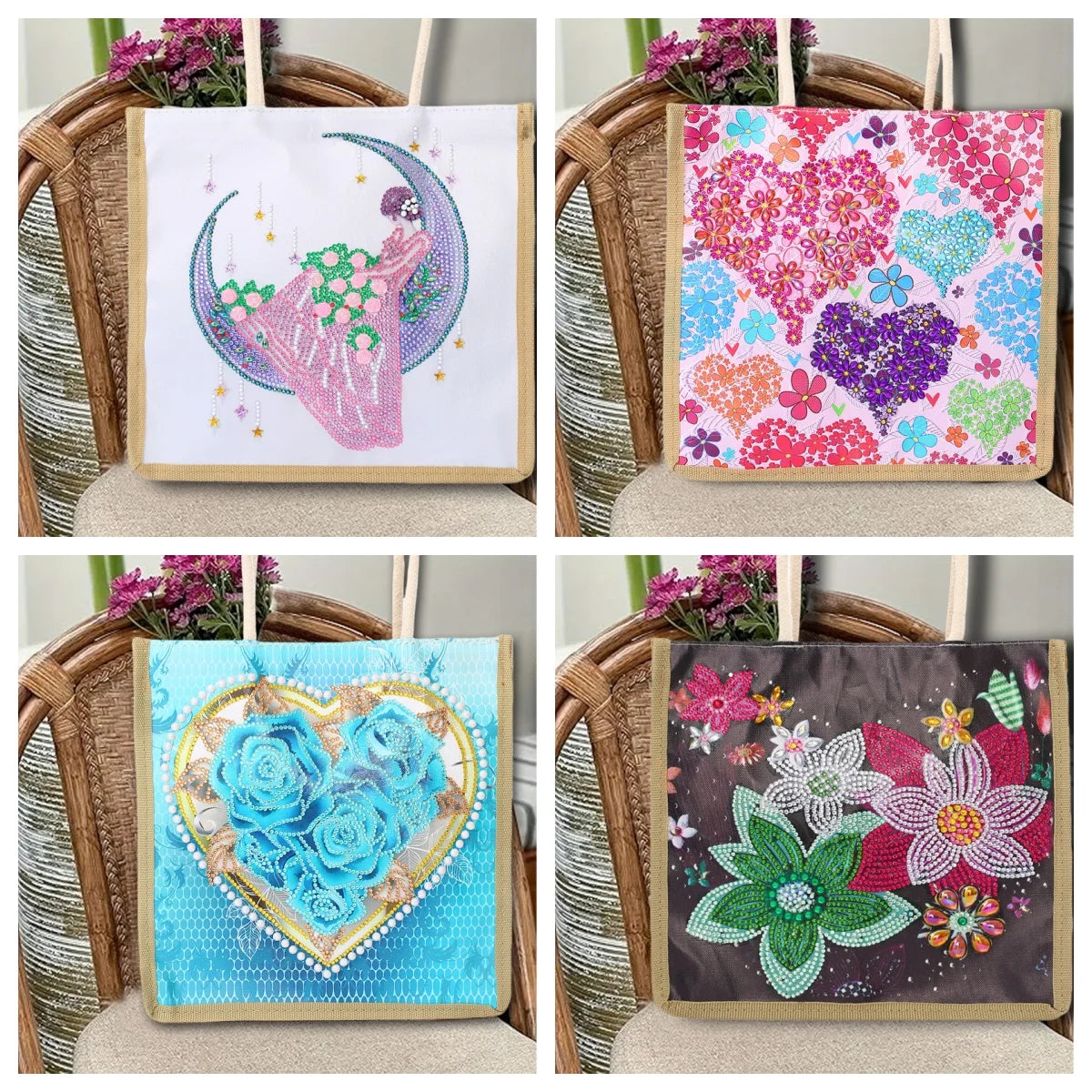 Diamond Painting Tas Hartpatroon Canvas Shopper met Steentjes
