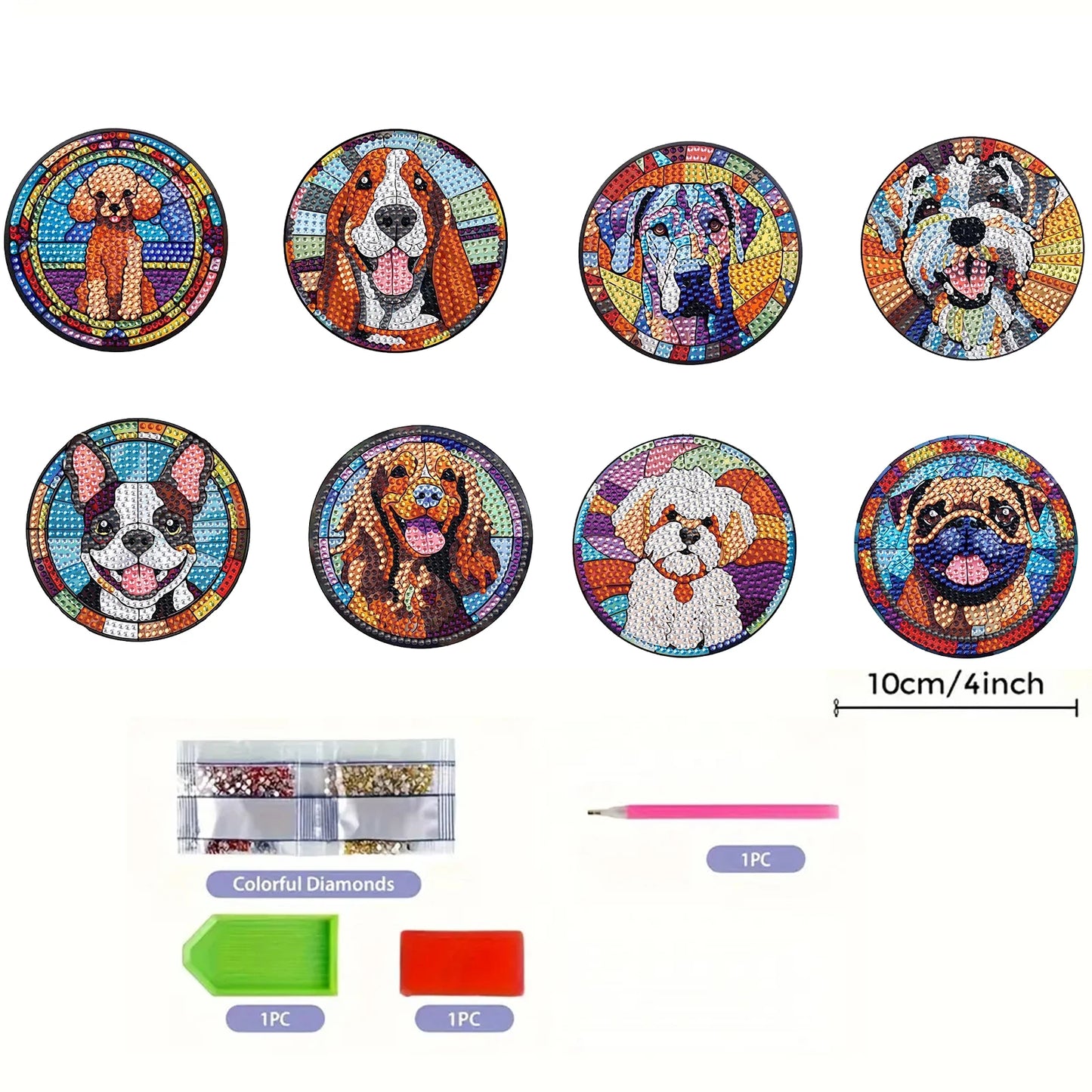 Diamond Painting Onderzetters met honden – creatieve houten set