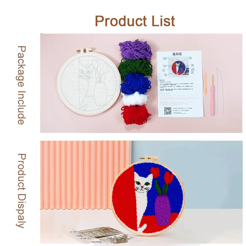 Borduurpakket Kat Punch Needle – Compleet Starterset 20cm