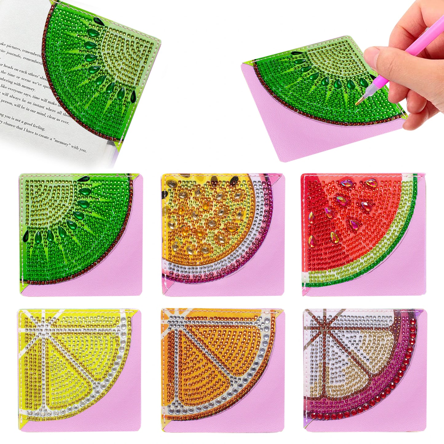 Diamond Painting Boekenlegger Hoekjes Set van 6 – Hartontwerp met Diamond Painting Steentjes