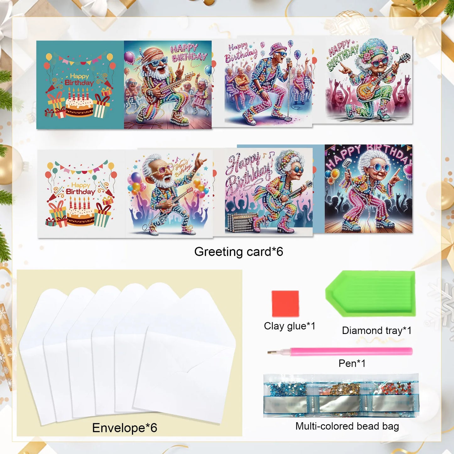 Diamond Painting Verjaardagskaarten set - Gekke Oma’s met Enveloppen