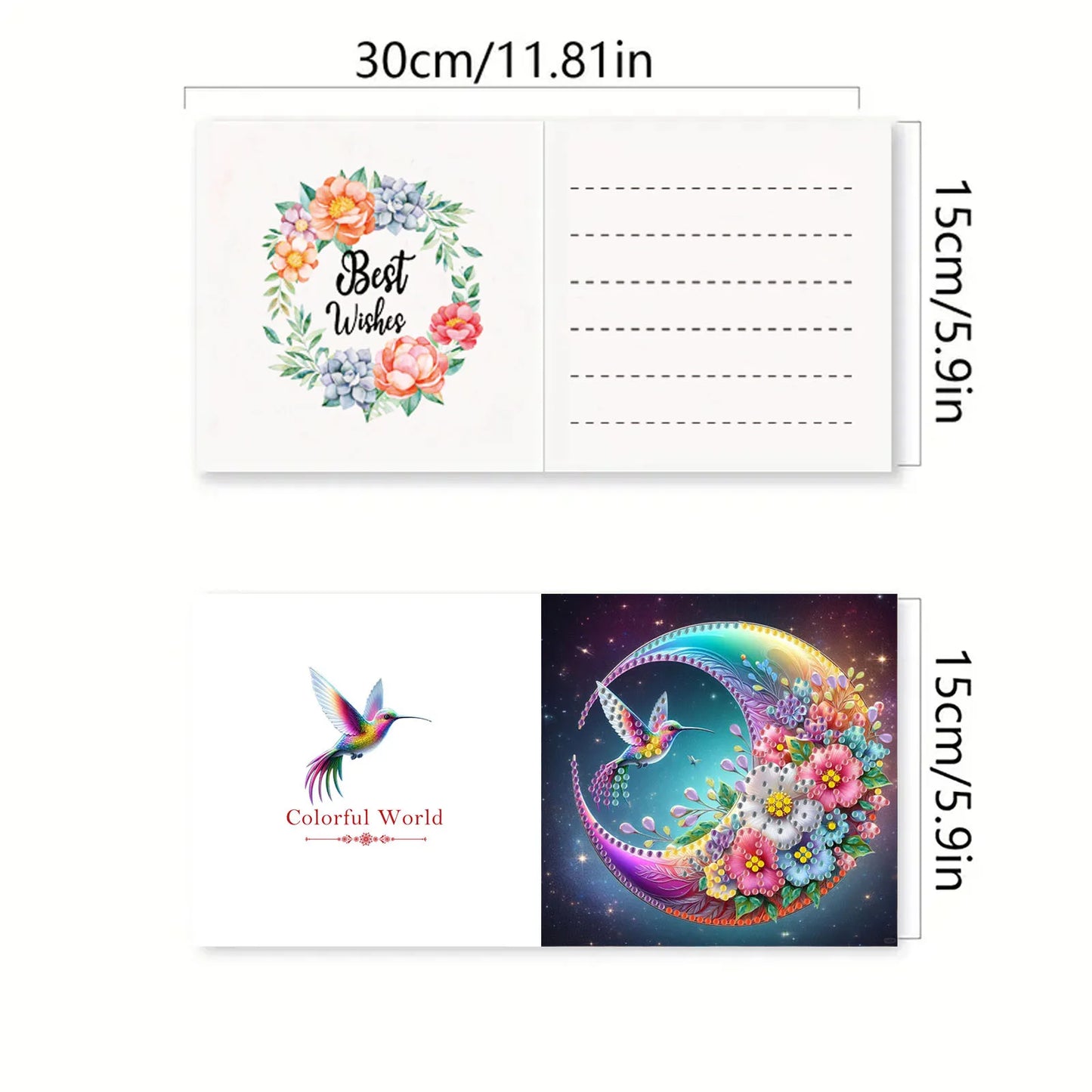 Diamond Painting Wenskaarten set Maan & Vogel – 6 Stuks Creatief