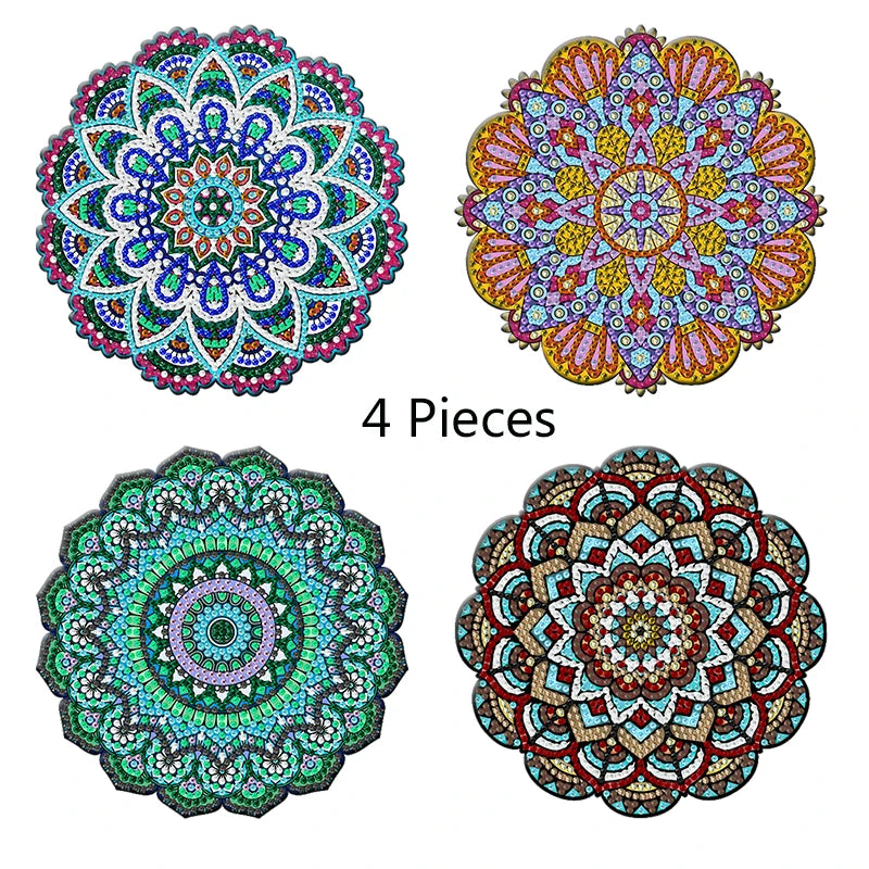 Diamond Painting Placemats kleurrijk houten patroon set van 4