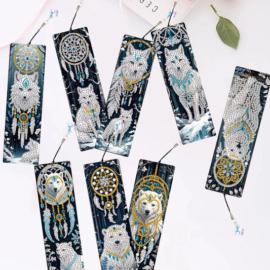 Diamond Painting Boekenlegger Witte Vos en Beer Set met 8 Stuks