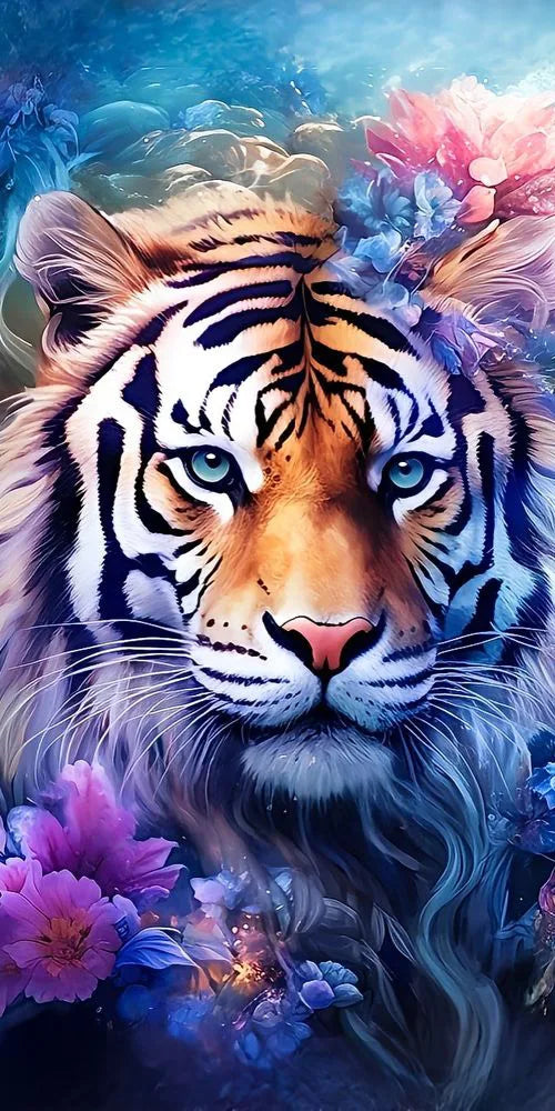 AB Diamond Painting op canvas - Tijger bij Sakura boom en maan