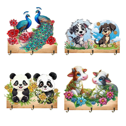 Diamond Painting Kapstok/Sleutelrek met Pauw of Panda – Houten Haakjes voor Keuken of Badkamer