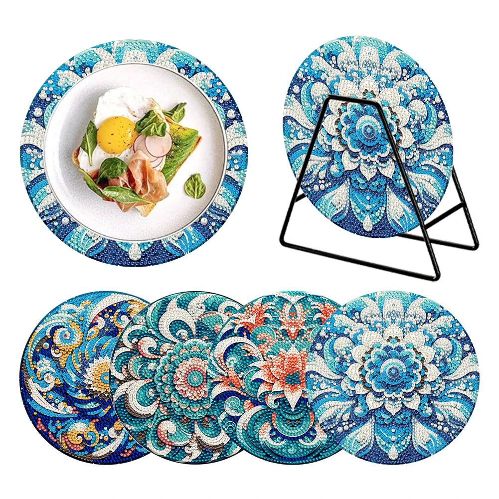 Diamond Painting Placemat met Bloemen en Koe Design – Set van 4
