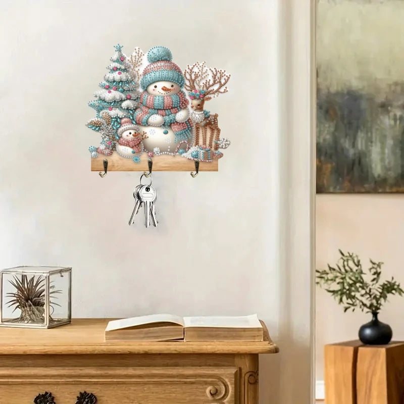 Diamond Painting Kapstok/Sleutelrek met Kerst Hert en 3 Haken