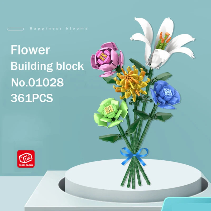 Bouwpakket Bloemenboeket met Rozen – Creatieve Bloemen Bouwstenen Set