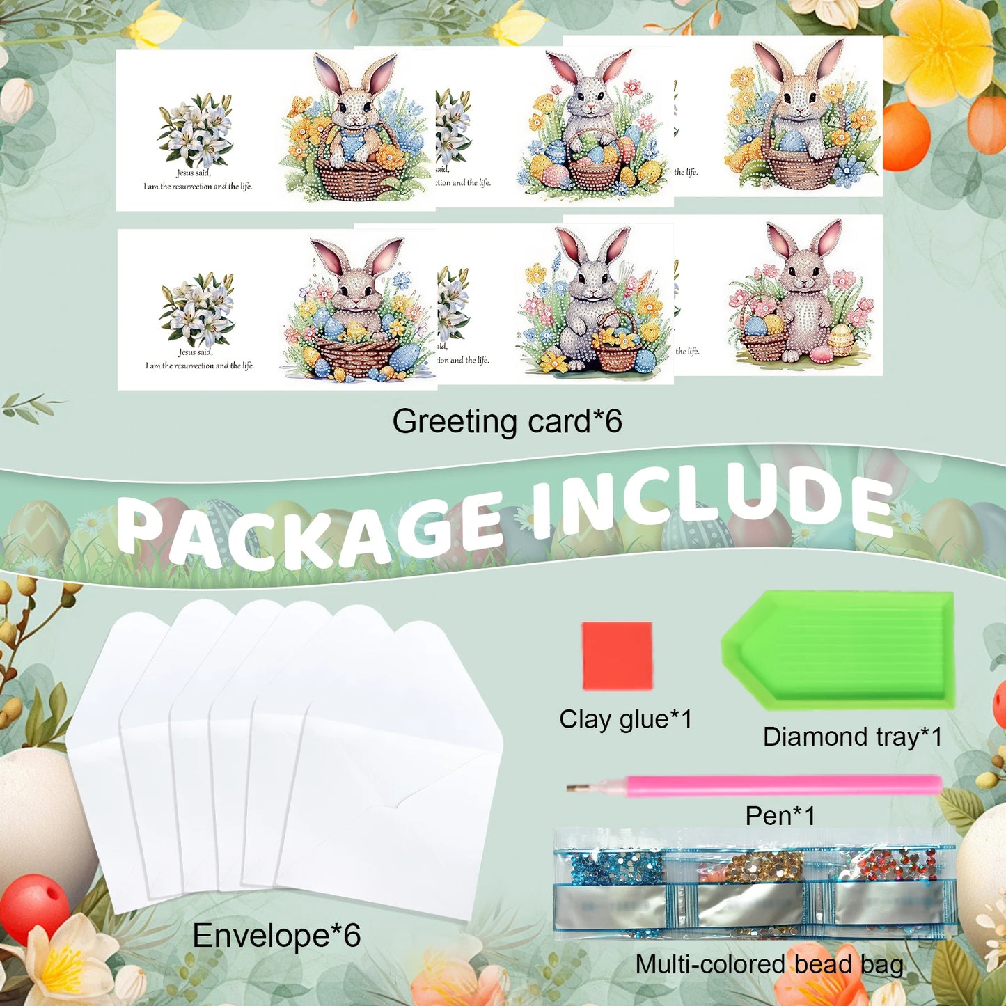 Diamond Painting Wenskaarten Pasen – Set van 6 creatieve kaarten