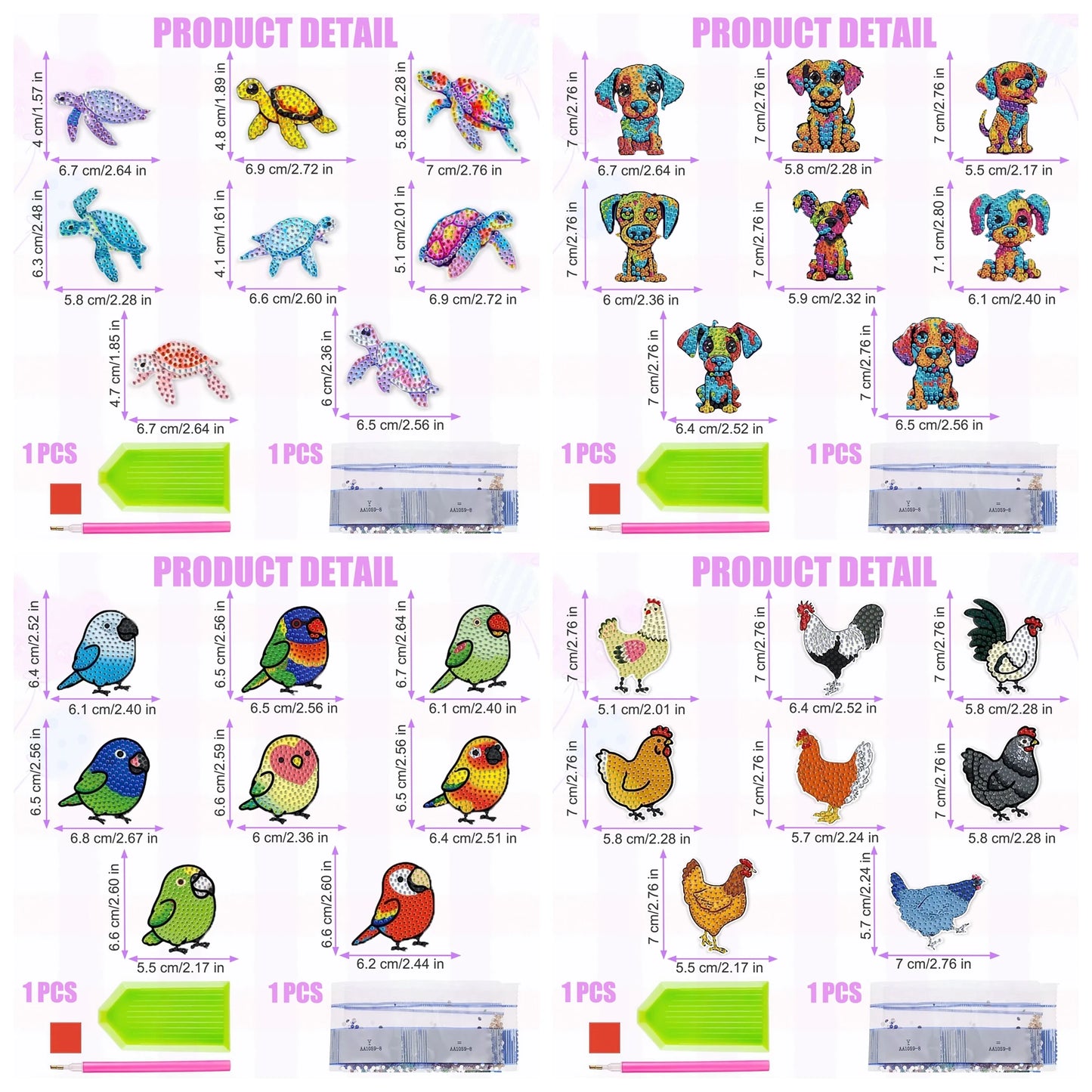 Diamond Painting Magneten - Set van 8 Dieren voor Koelkast