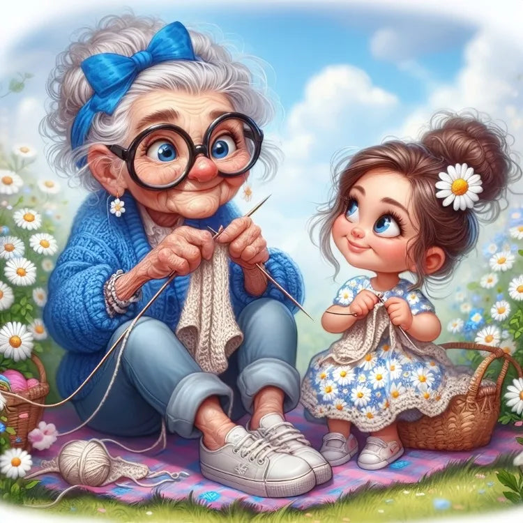 AB Diamond Painting op canvas - Fairy Dust Cartoon Opa & Oma
