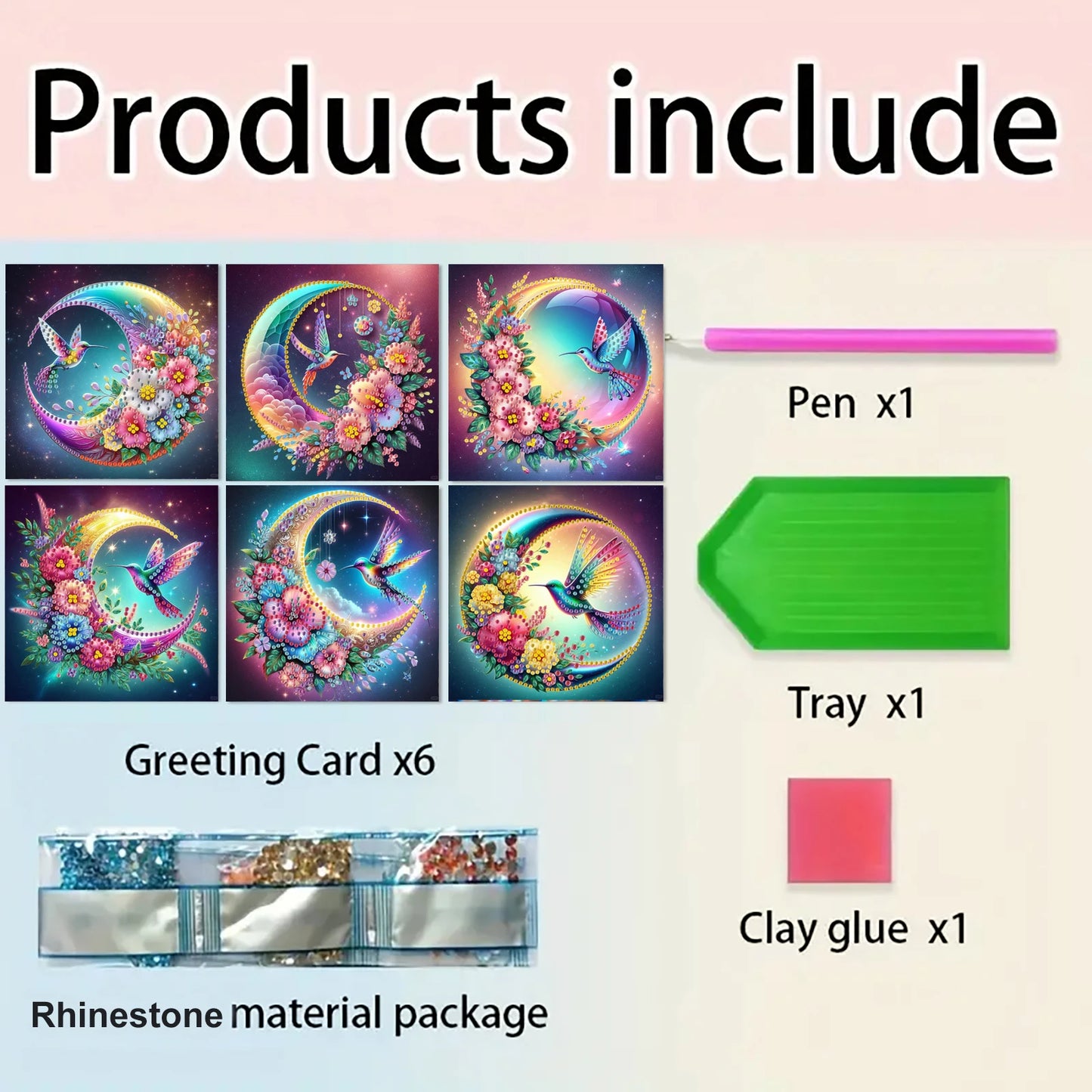 Diamond Painting Wenskaarten set Maan & Vogel – 6 Stuks Creatief