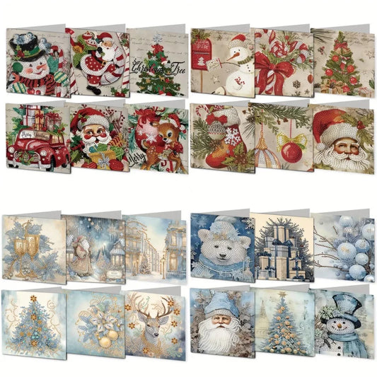 Diamond Painting Kerstkaarten set 6-delig met sneeuwpop thema