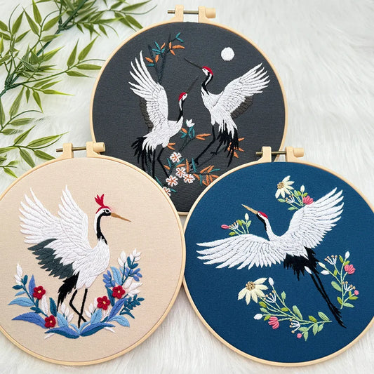 Borduurpakket Feihe – Rond Wandpaneel met Diermotief - 20cm