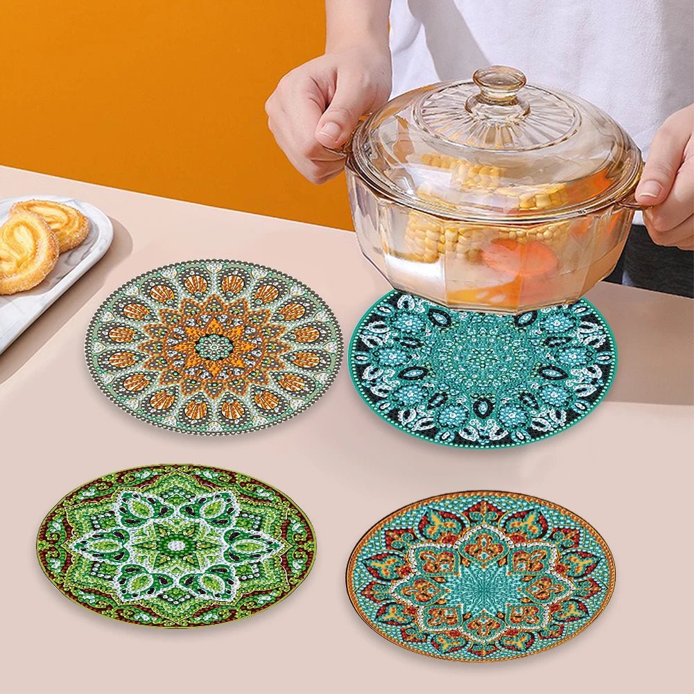 Diamond Painting Placemat met Bloemen en Koe Design – Set van 4
