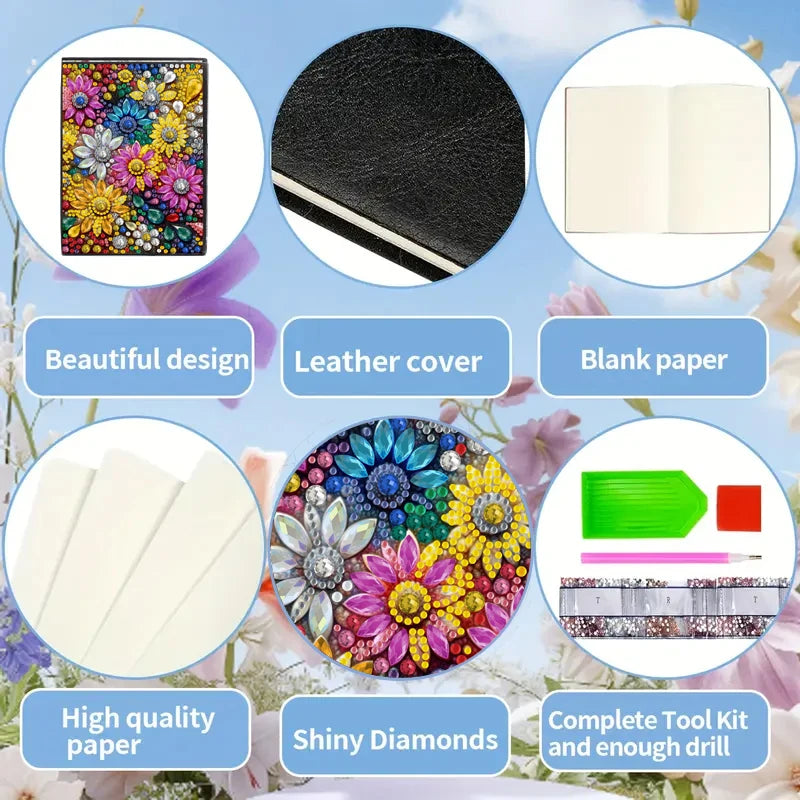 Diamond Painting Notitieboekje Bloemen PU Leer Strass Dagboek