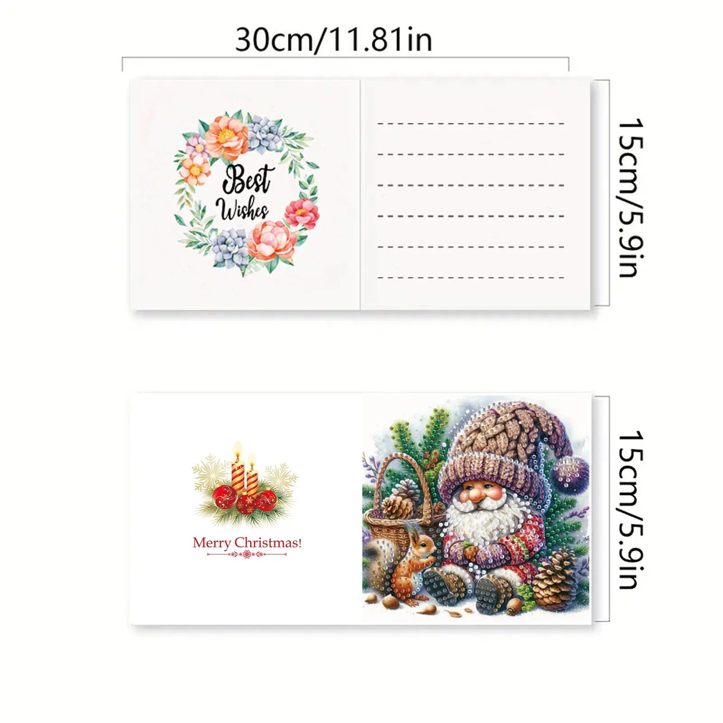 Diamond Painting Kerstkaarten Set met 6 Luxe Wenskaarten en Enveloppen - HK023