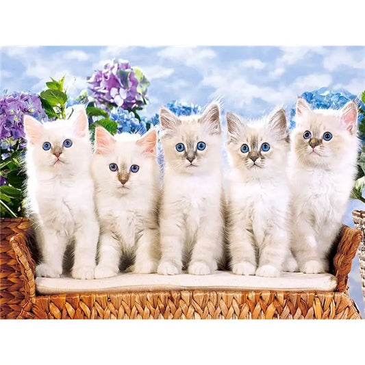 Diamond Painting Dieren - Kat met bloemen landschap wanddecoratie - DZDP32706