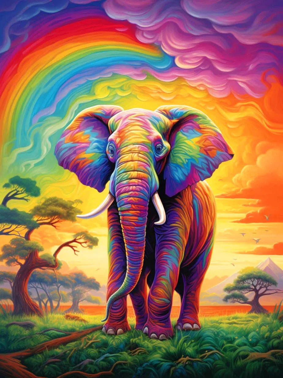 Diamond Painting Dieren - Kleurrijk Dier 30x40 cm Rond - Olifant 2