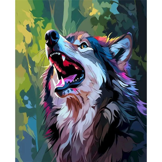 Schilderen op nummer Dieren - Kleurrijke Kop met Acrylverf - Wolf 9957200