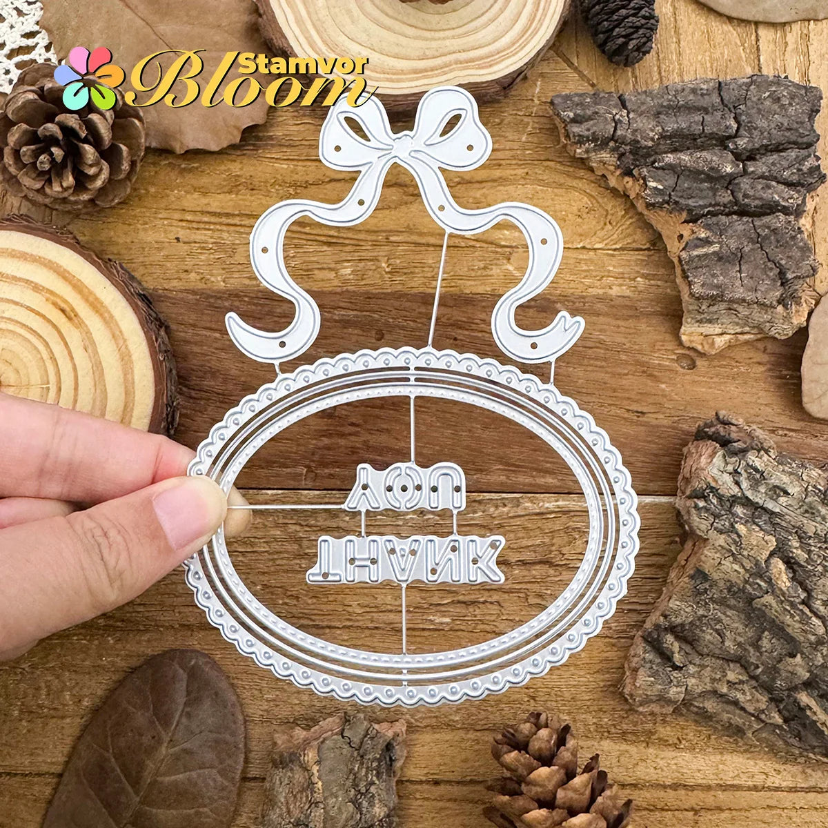 Snijmal Kant Ovale Tags met Strik en Bedankt Tekst