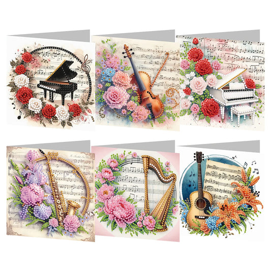 Diamond Painting Wenskaarten set - 6 stuks Muziekinstrumenten