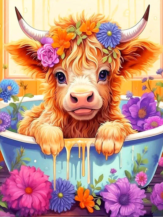 Diamond Painting Dieren - Kleurrijk Dier 30x40 cm Rond - Koe