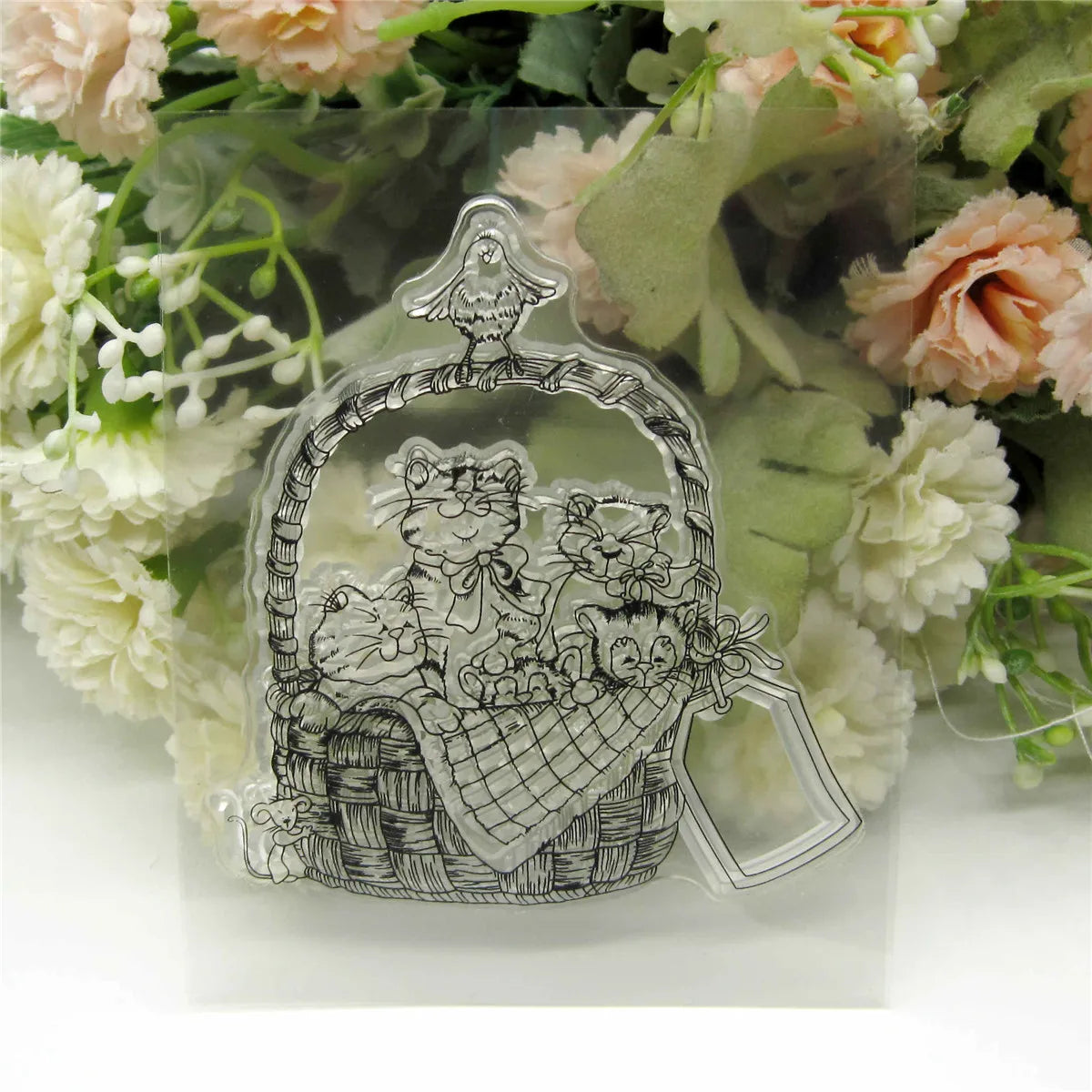 Stempel met snijmal als optie – Mand met katten design (6×10 cm)