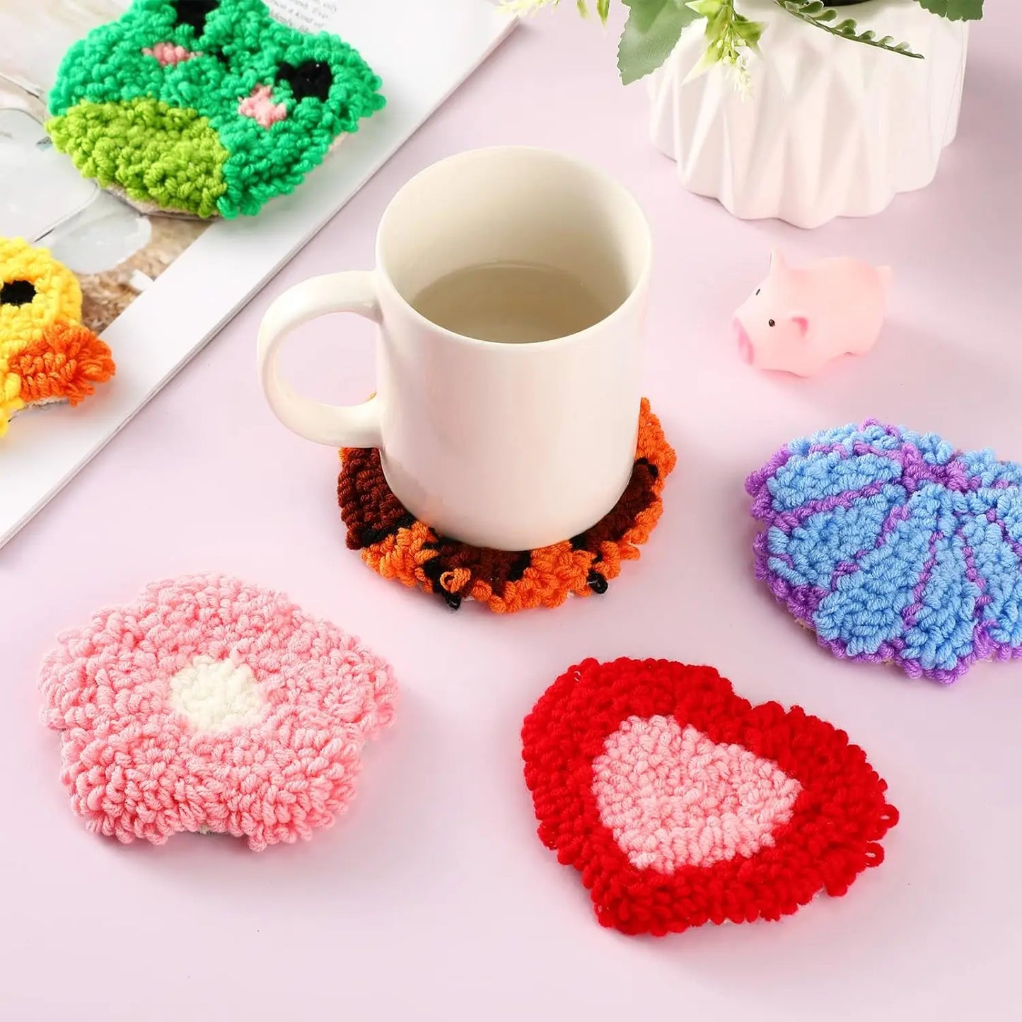 Punch Needle pakket Onderzetters Bloemen 6-delig voor Beginners