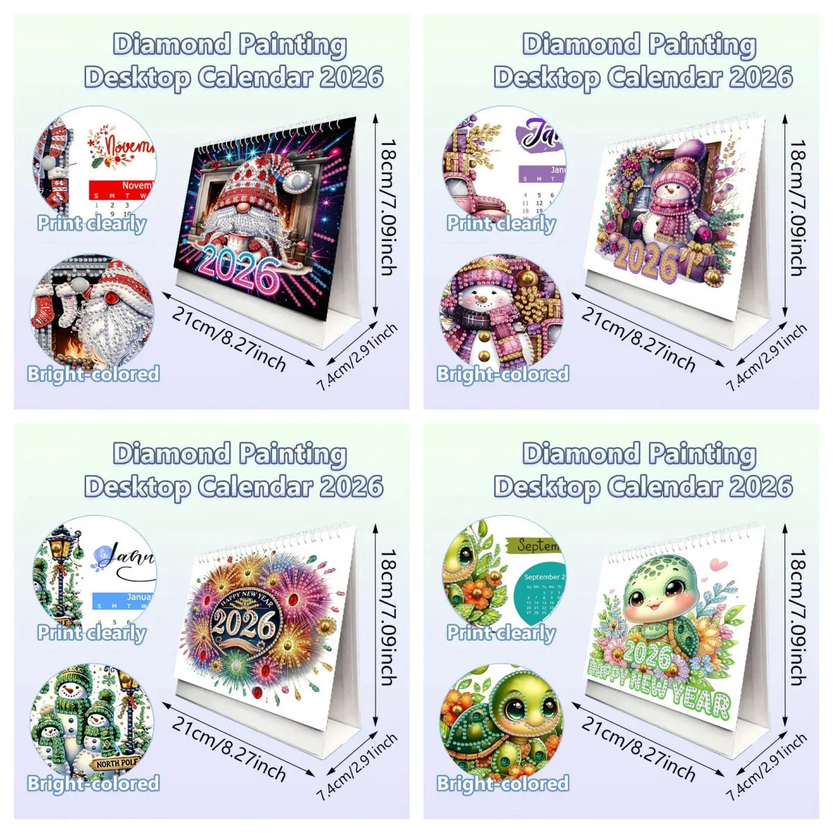 Diamond Painting Kalender 2026 met Kerst Kabouter, Sneeuwpop en Schildpad Ontwerpen