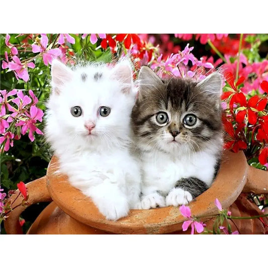 Diamond Painting Dieren - Kat met bloemen landschap wanddecoratie - DZDP32707