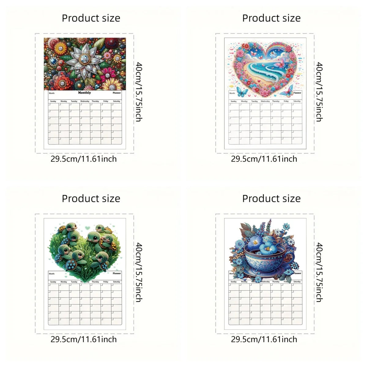 Diamond Painting Kalender Hartvormige Magnetische Planner voor Koelkast en Kantoor