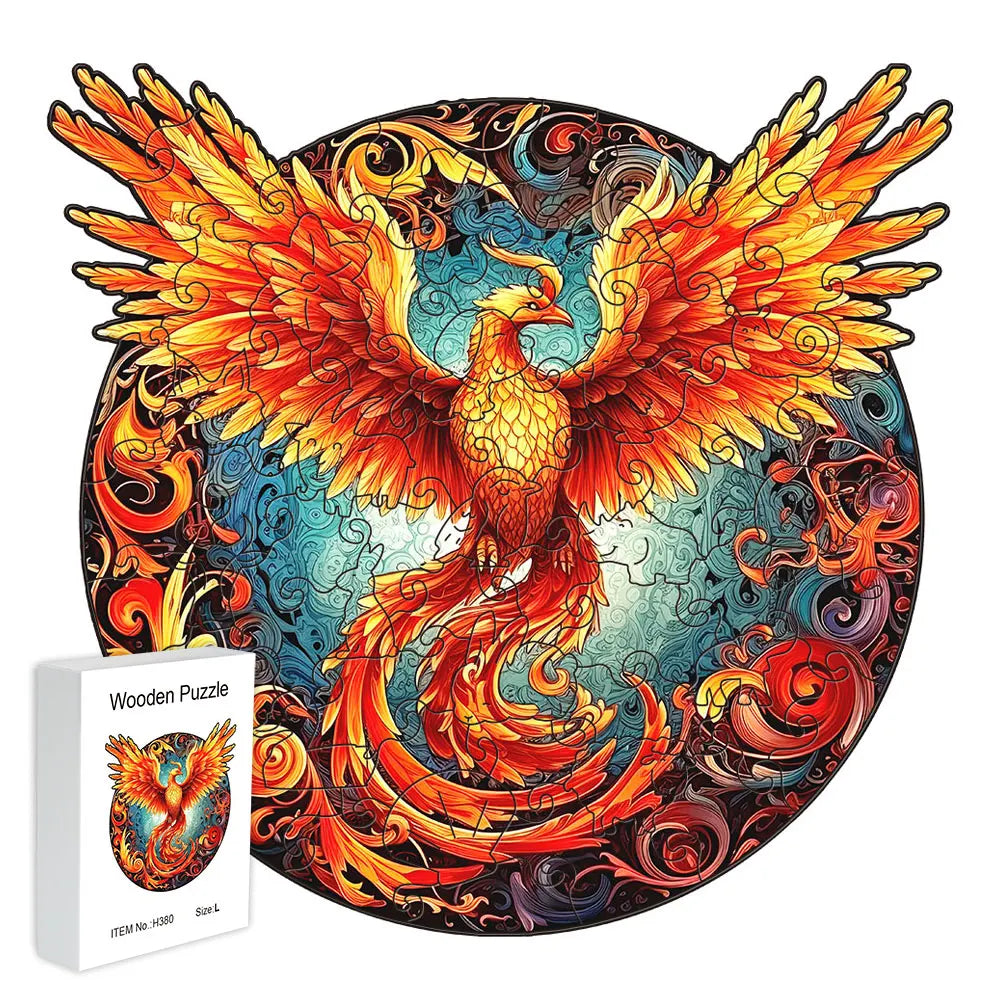 Houten figuren puzzel Phoenix Rood – unieke vormen en cadeauverpakking