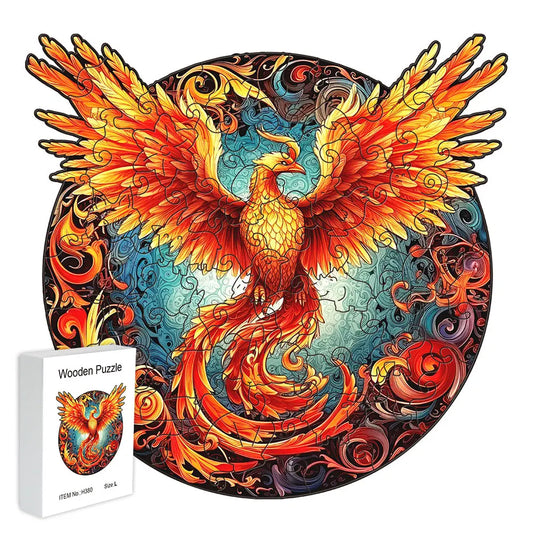 Houten figuren puzzel Phoenix Rood – unieke vormen en cadeauverpakking