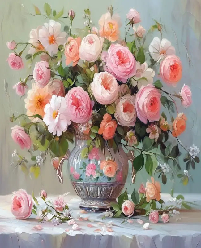 Schilderen op nummer Bloemen – Modern Bloemenontwerp op Linnen Canvas met Acrylverf
