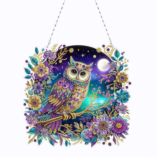 Diamond Painting Hangend Ornament – Dubbelzijdig met Speciale Vorm Steentjes - Uil LB094