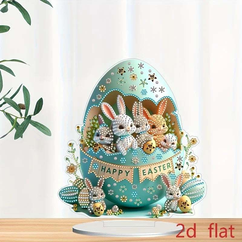 Diamond Painting Tafelornament Paasei met Paashaas in Acryl