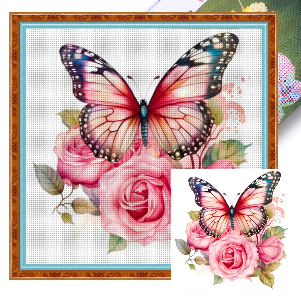 Borduurpakket dieren serie 20x20 cm met voorgedrukte canvas en katoendraad