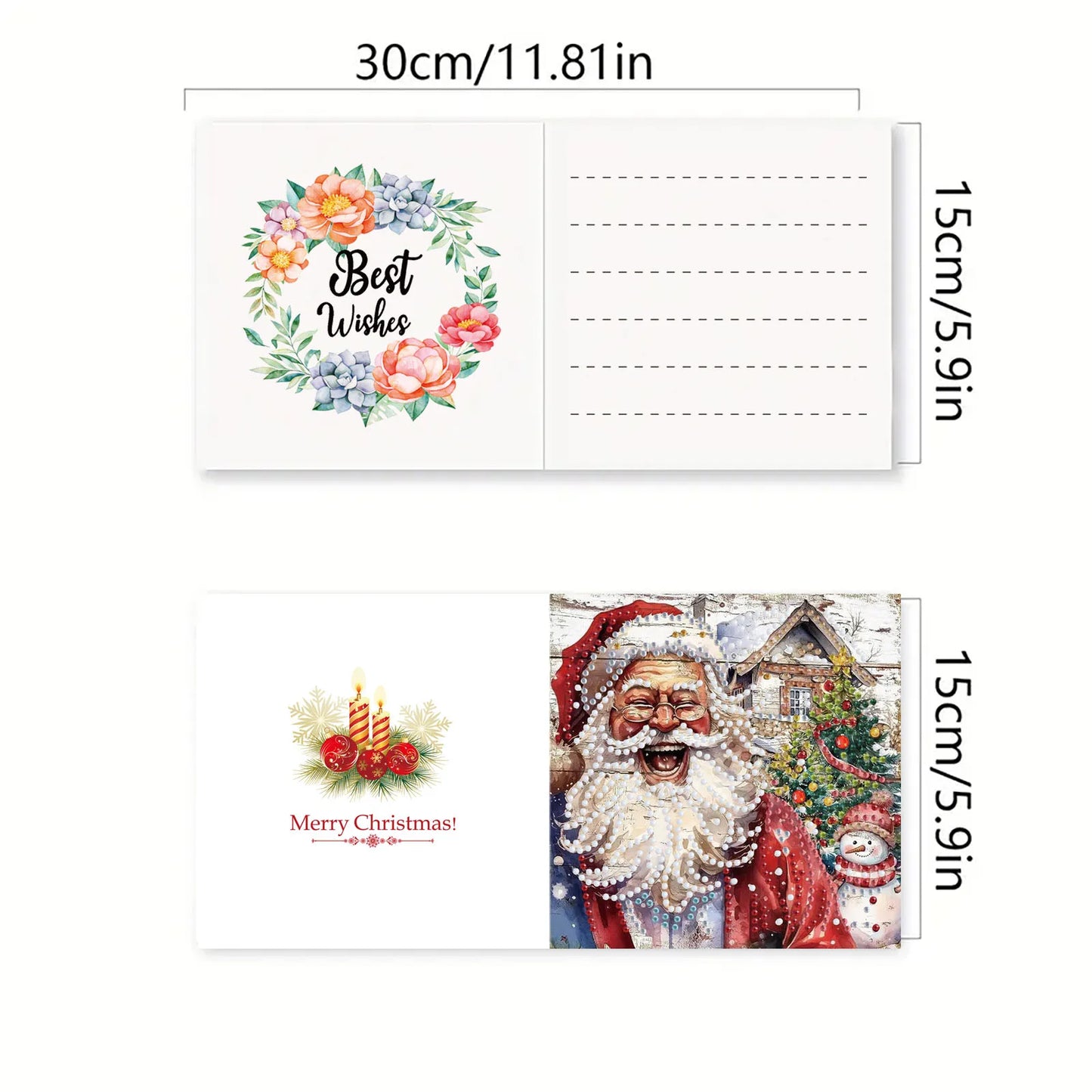 Diamond Painting Kerstkaarten Set met 6 Luxe Wenskaarten en Enveloppen - HK027