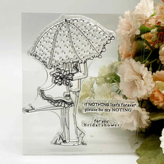 Siliconen Stempel transparant - Meisje met paraplu voor scrapbooking en kaarten